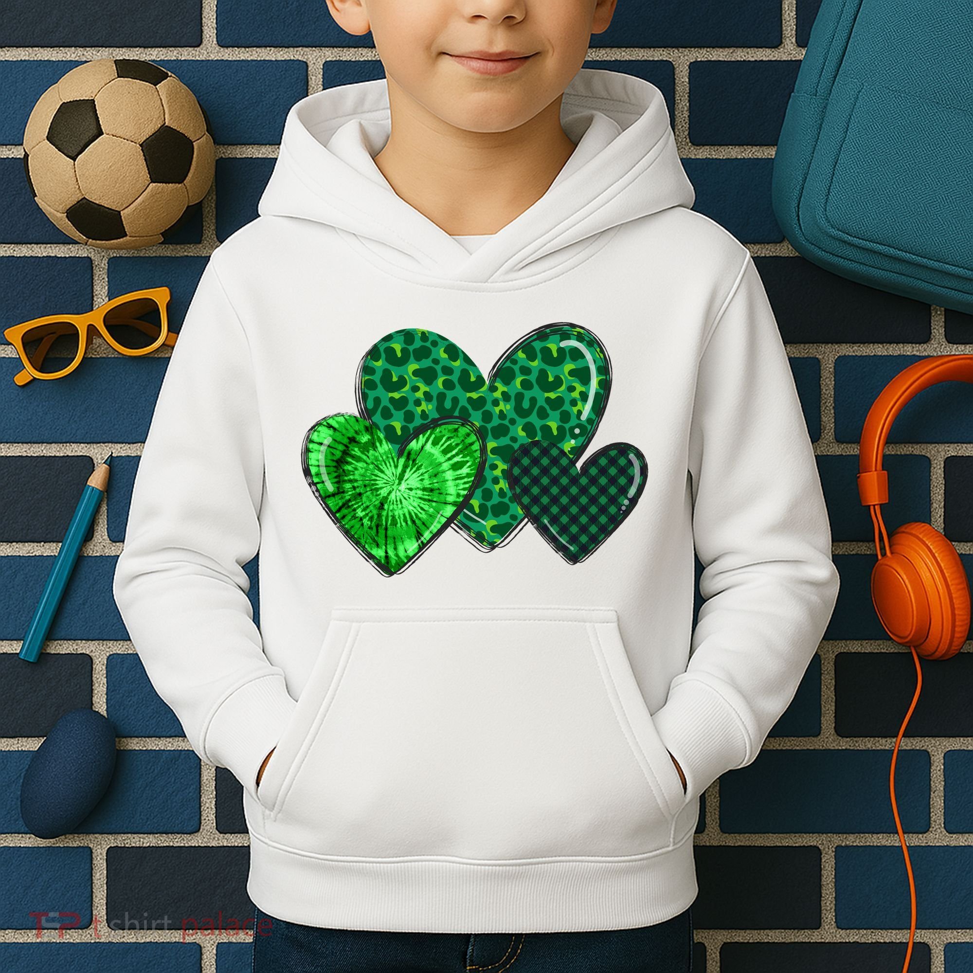 St Patricks Day Festive Heart Kids Hoodie