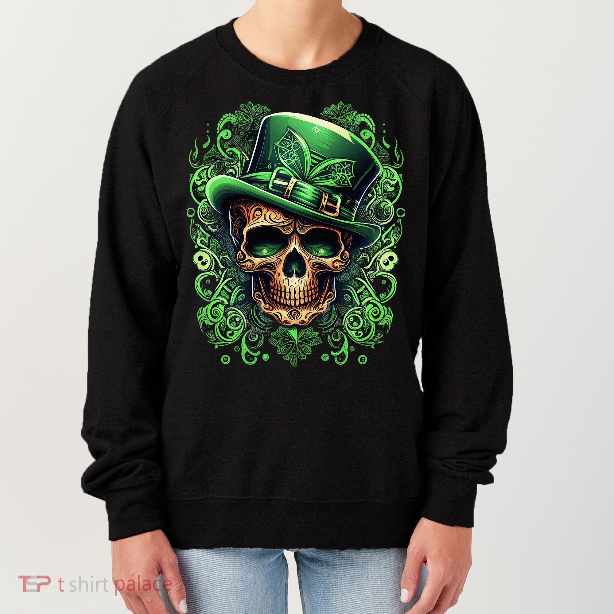 St Patricks Day Irish Skull Leprechaun Sugar Skull Women's Sweatshirt