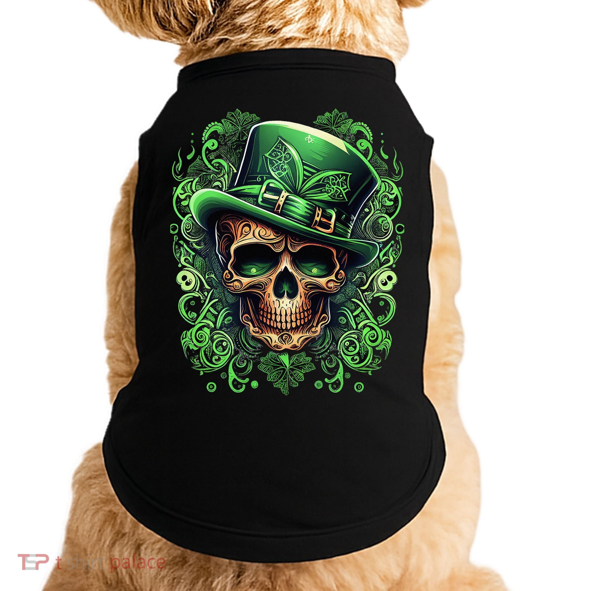 St Patricks Day Irish Skull Leprechaun Sugar Skull Doggie Tank