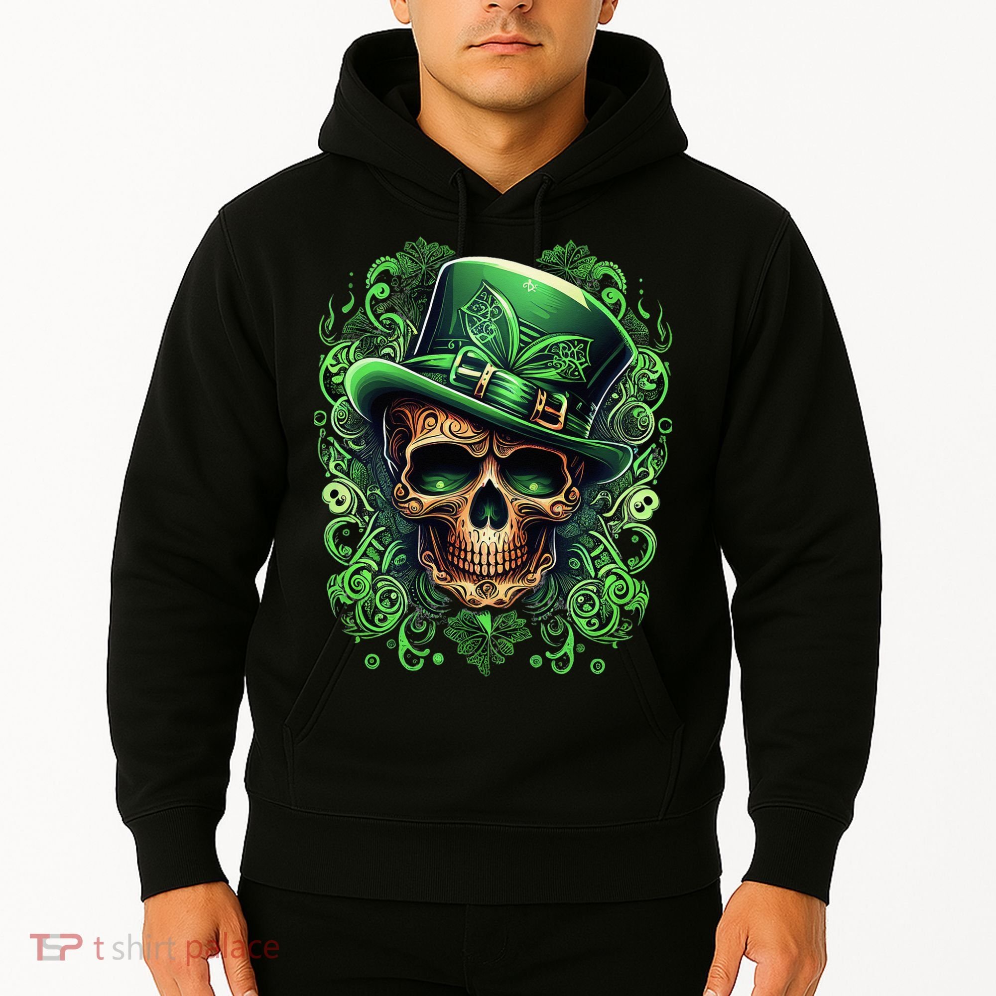 St Patricks Day Irish Skull Leprechaun Sugar Skull Hoodie