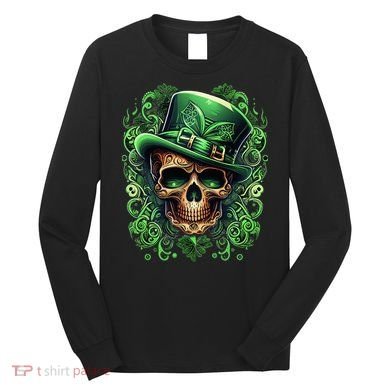 St Patricks Day Irish Skull Leprechaun Sugar Skull Long Sleeve Shirt