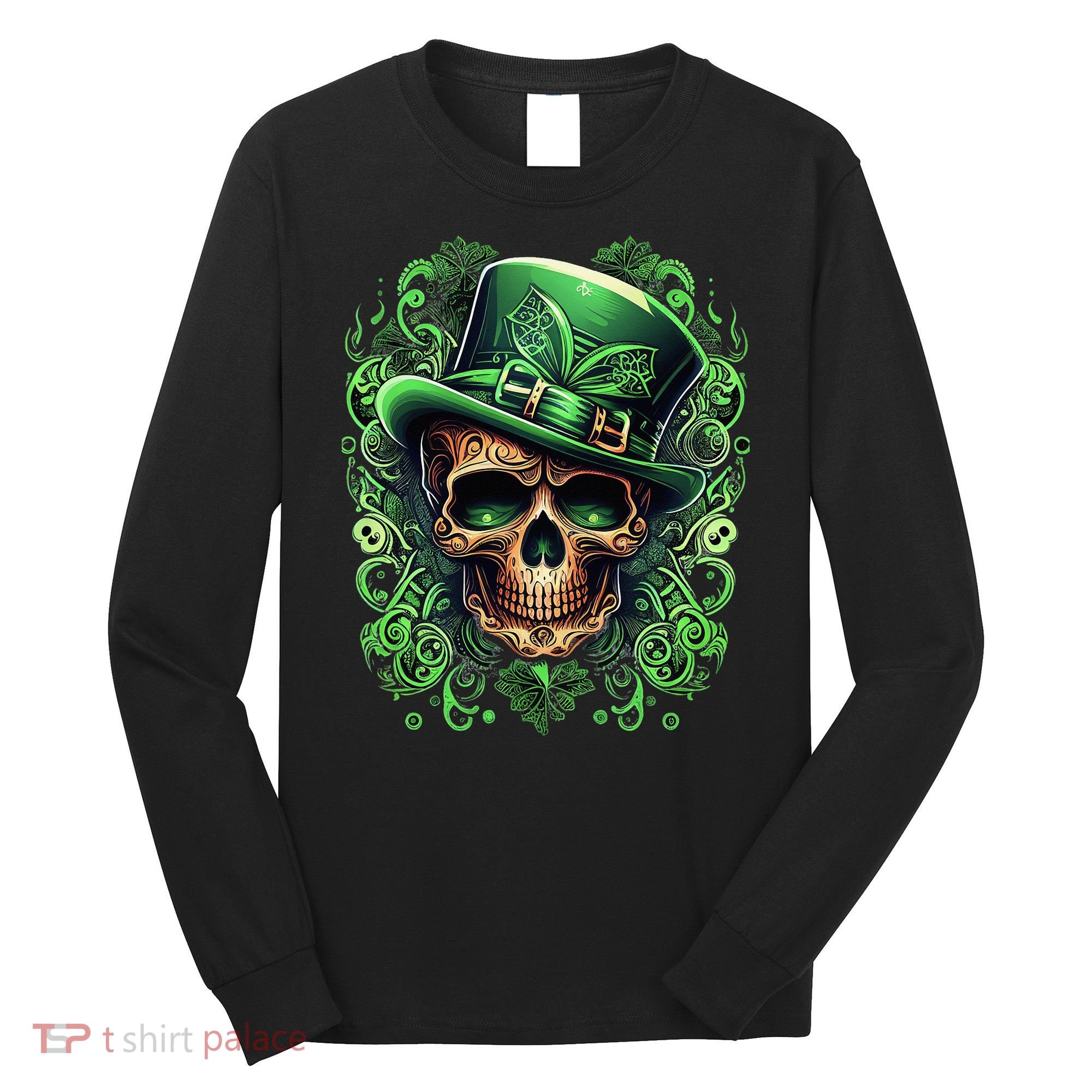 St Patricks Day Irish Skull Leprechaun Sugar Skull Long Sleeve Shirt
