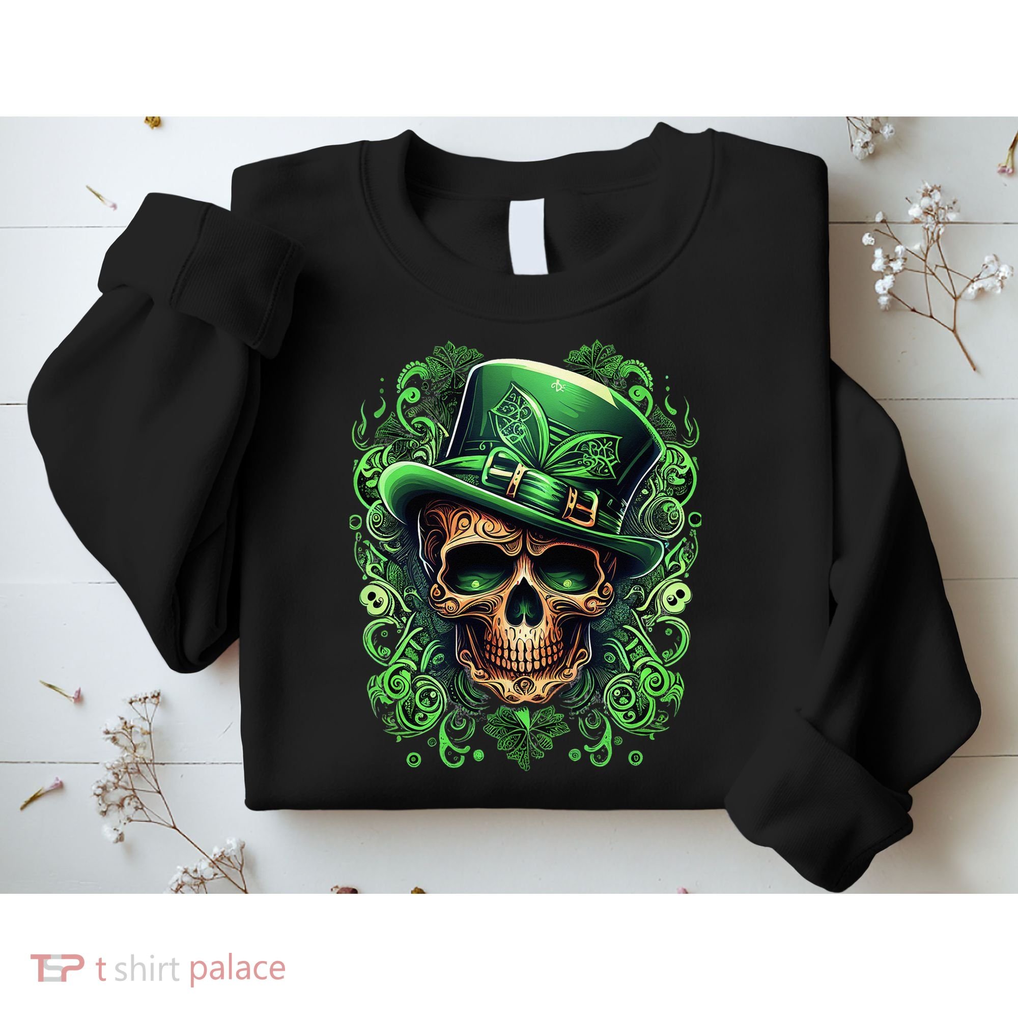 St Patricks Day Irish Skull Leprechaun Sugar Skull Sweatshirt