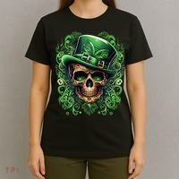 St Patricks Day Irish Skull Leprechaun Sugar Skull T-Shirt thumb 4
