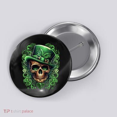 St Patricks Day Irish Skull Leprechaun Sugar Skull Button