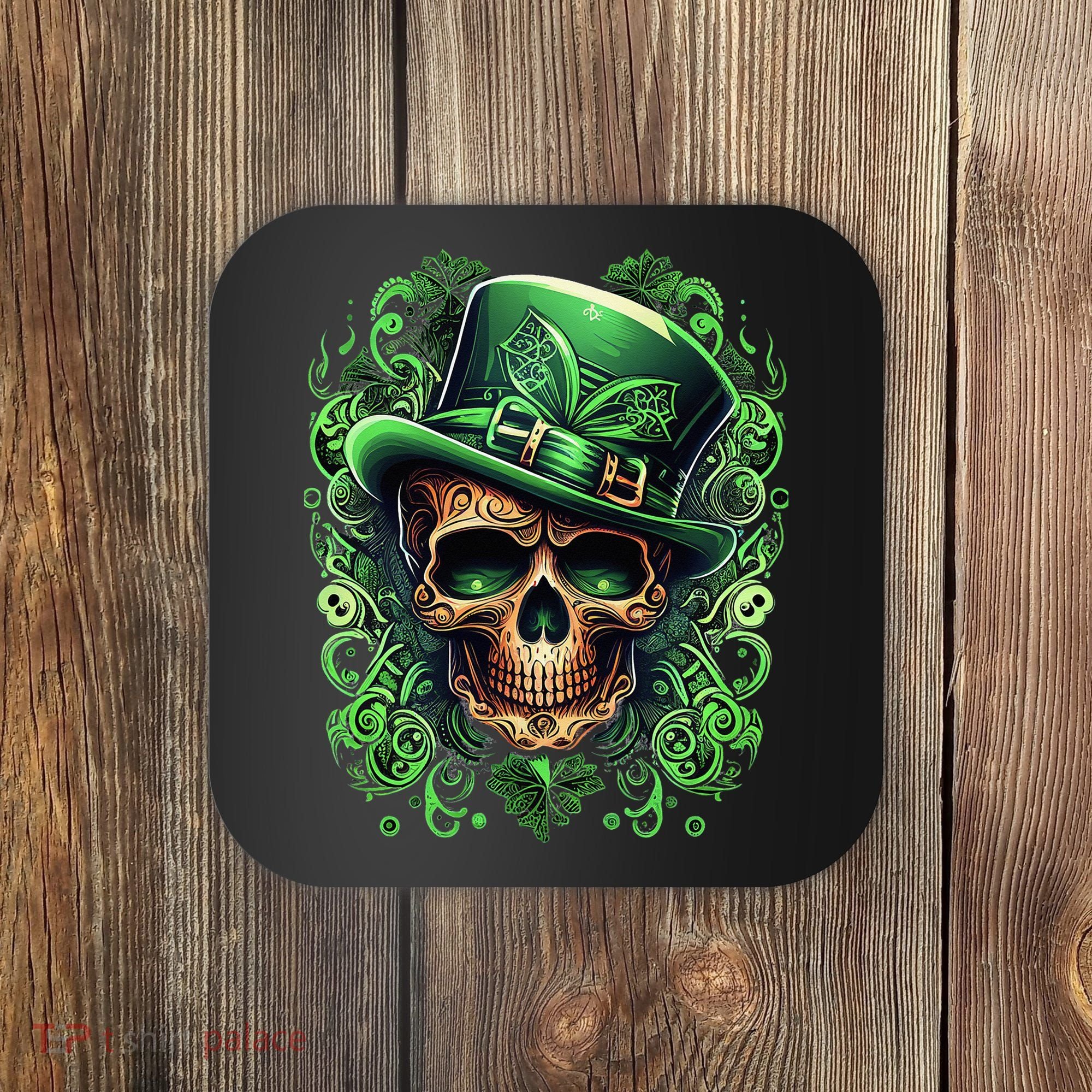St Patricks Day Irish Skull Leprechaun Sugar Skull Coaster