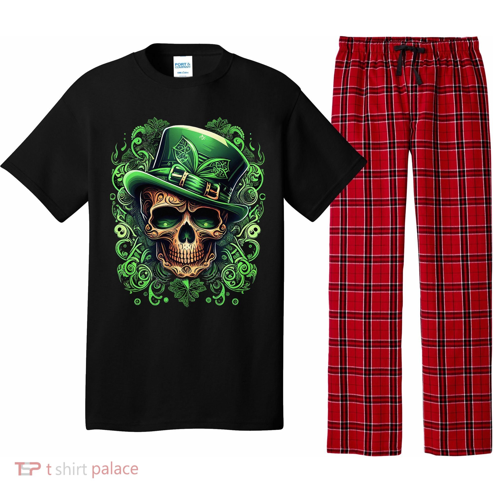 St Patricks Day Irish Skull Leprechaun Sugar Skull Pajama Set