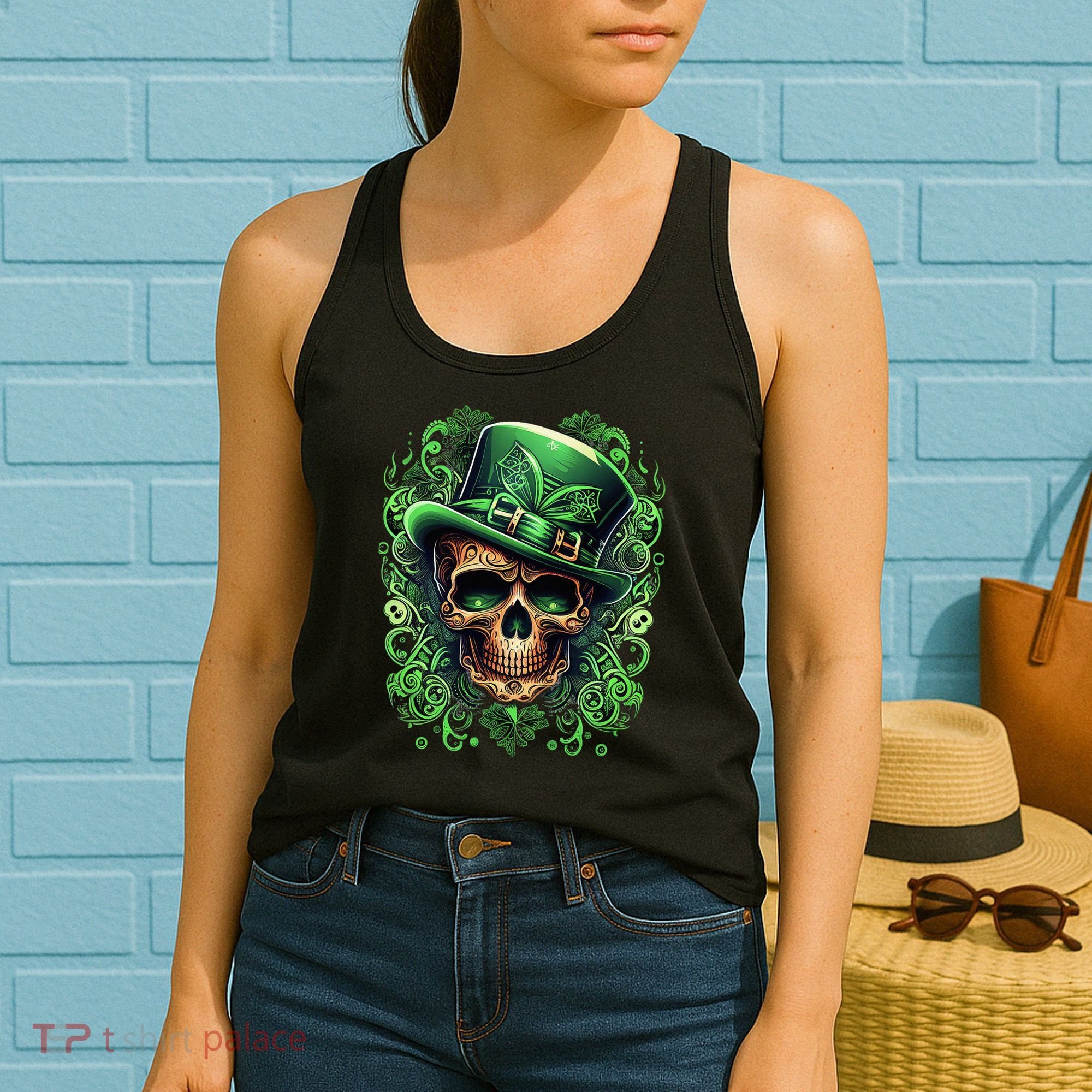 St Patricks Day Irish Skull Leprechaun Sugar Skull Women's Tank Top