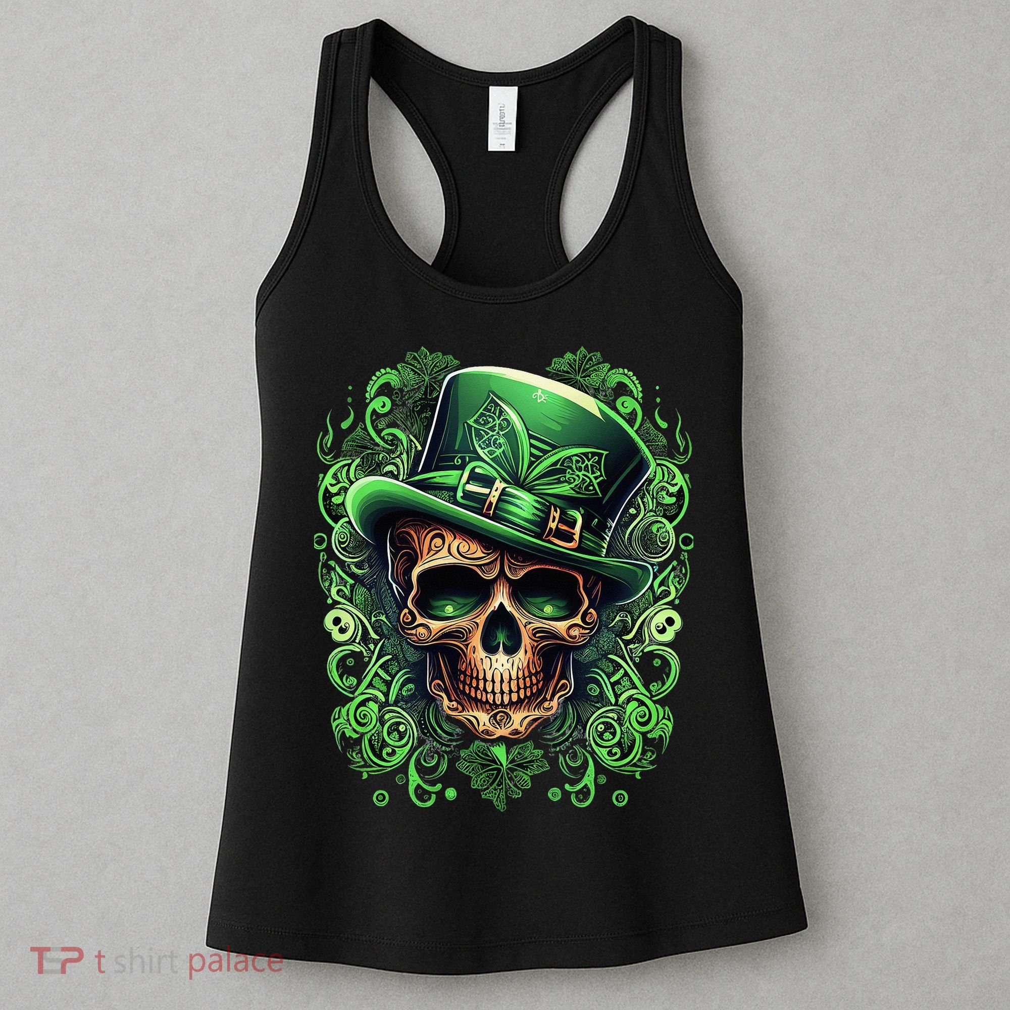 St Patricks Day Irish Skull Leprechaun Sugar Skull Women's Tank Top