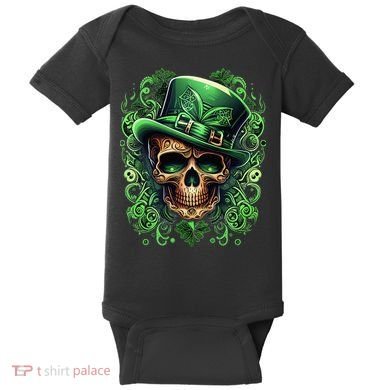 St Patricks Day Irish Skull Leprechaun Sugar Skull Baby Bodysuit