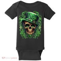 St Patricks Day Irish Skull Leprechaun Sugar Skull Baby Bodysuit thumb 0