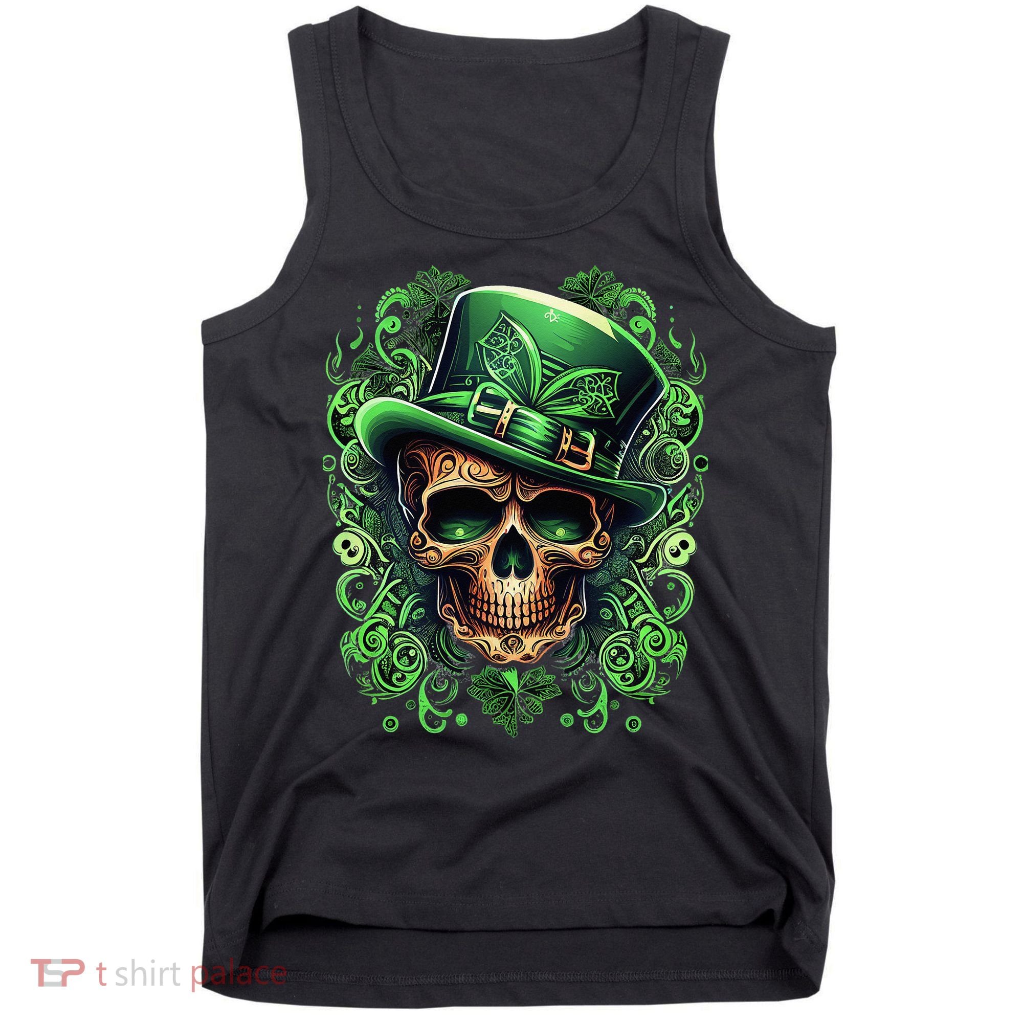 St Patricks Day Irish Skull Leprechaun Sugar Skull Tank Top
