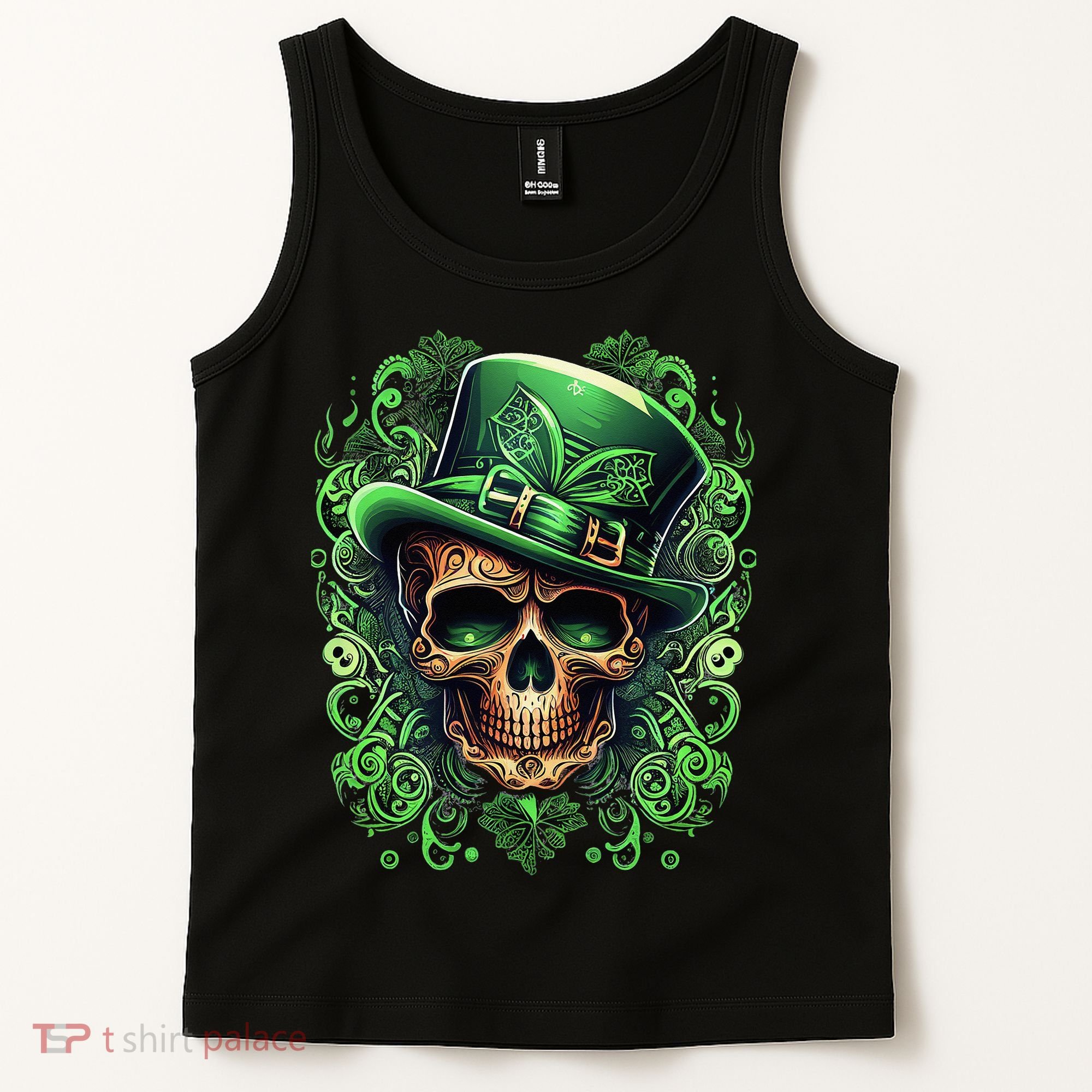 St Patricks Day Irish Skull Leprechaun Sugar Skull Tank Top
