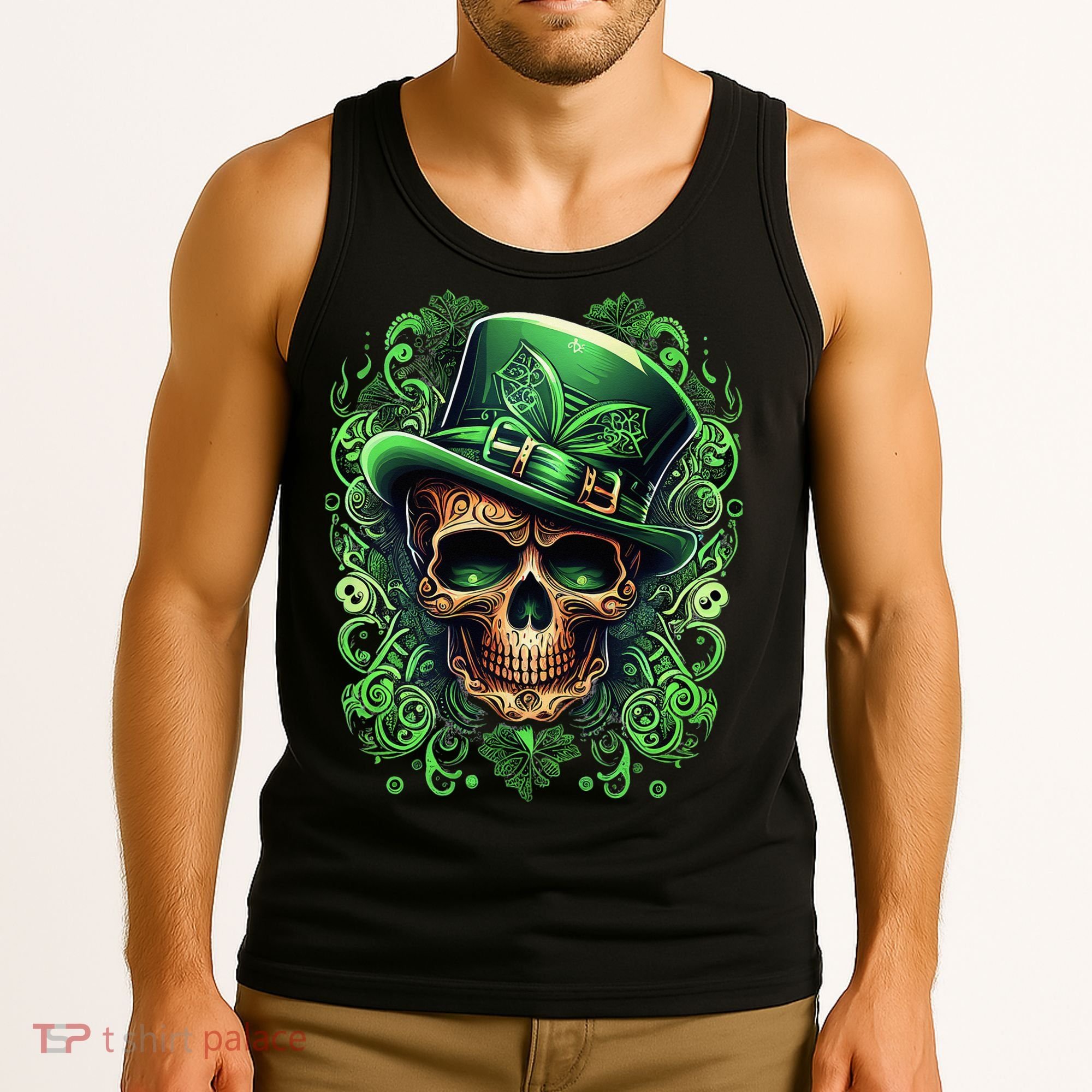 St Patricks Day Irish Skull Leprechaun Sugar Skull Tank Top