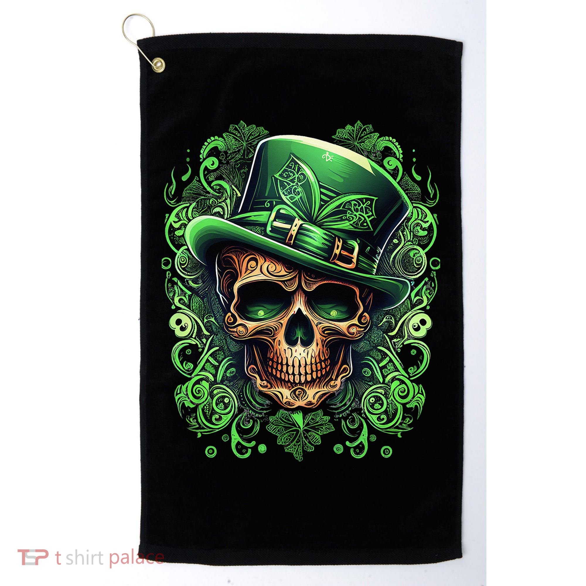 St Patricks Day Irish Skull Leprechaun Sugar Skull Golf Towel