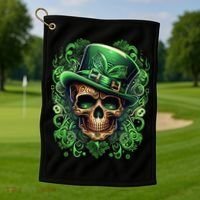 St Patricks Day Irish Skull Leprechaun Sugar Skull Golf Towel thumb 1