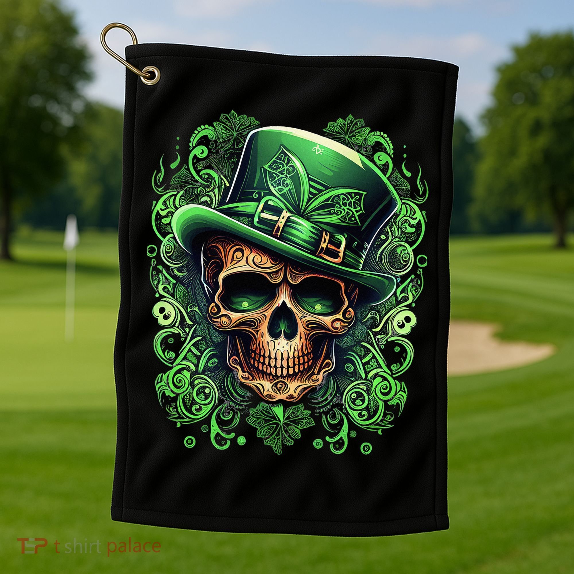 St Patricks Day Irish Skull Leprechaun Sugar Skull Golf Towel