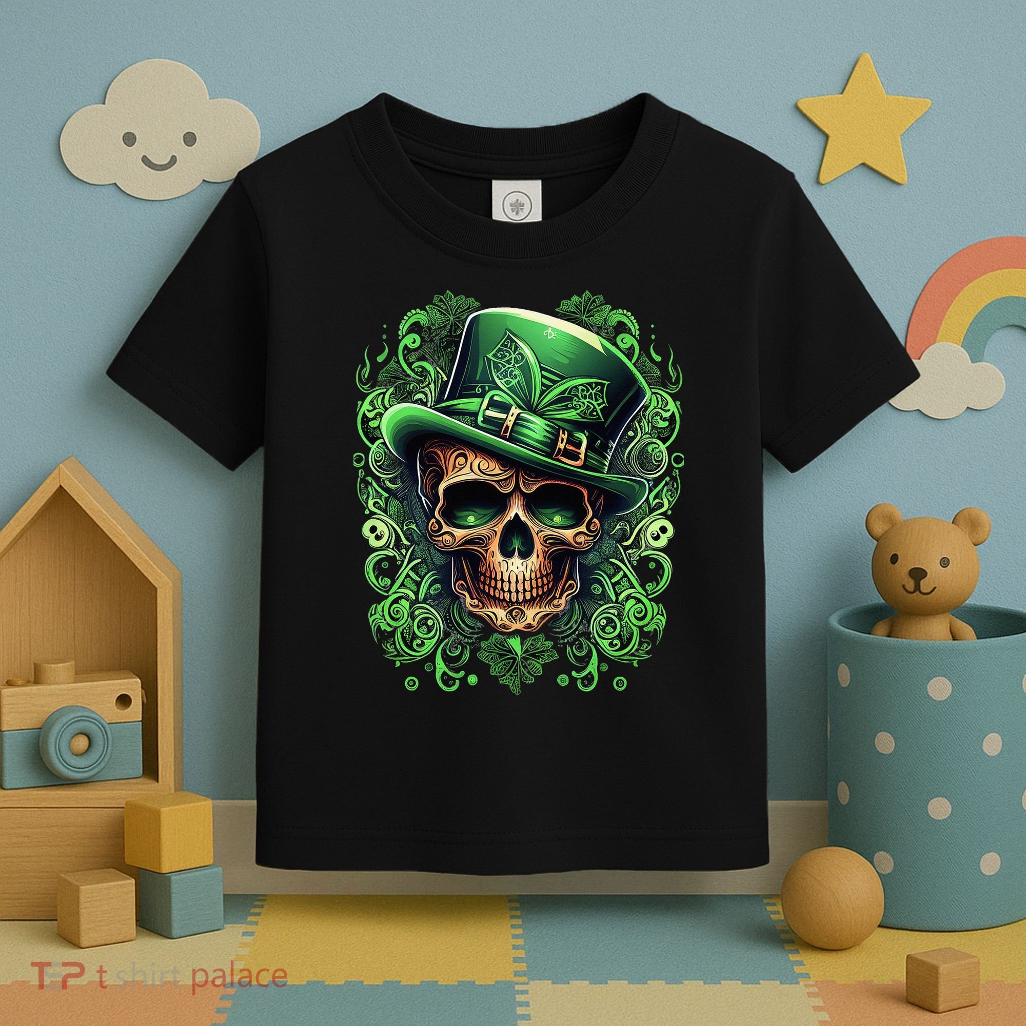 St Patricks Day Irish Skull Leprechaun Sugar Skull Toddler T-Shirt