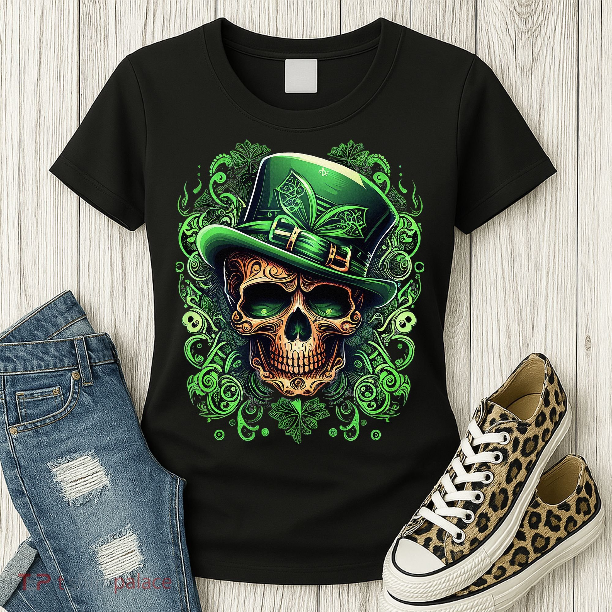 St Patricks Day Irish Skull Leprechaun Sugar Skull Women's T-Shirt