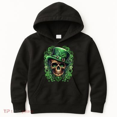 St Patricks Day Irish Skull Leprechaun Sugar Skull Kids Hoodie