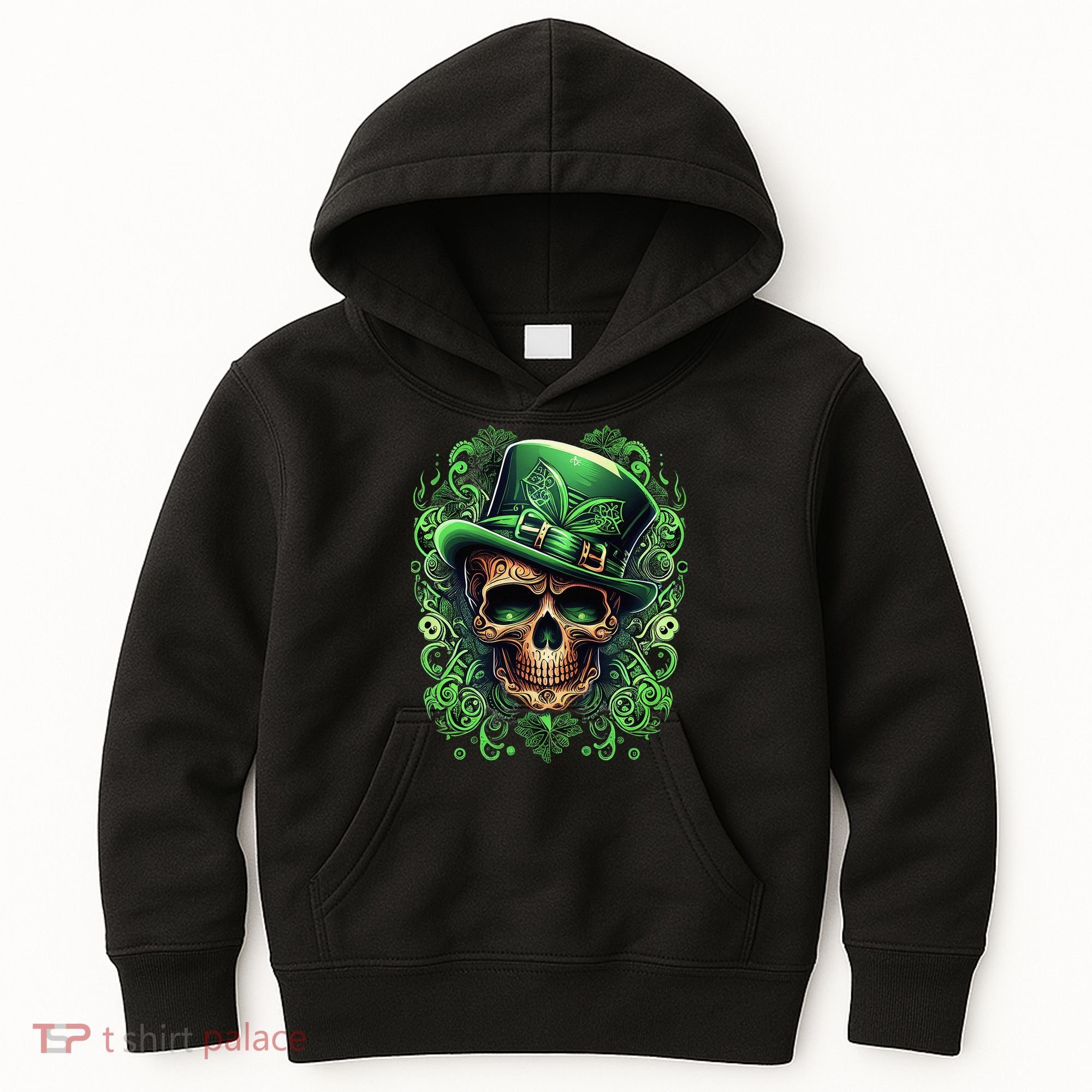 St Patricks Day Irish Skull Leprechaun Sugar Skull Kids Hoodie
