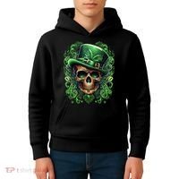 St Patricks Day Irish Skull Leprechaun Sugar Skull Kids Hoodie thumb 4