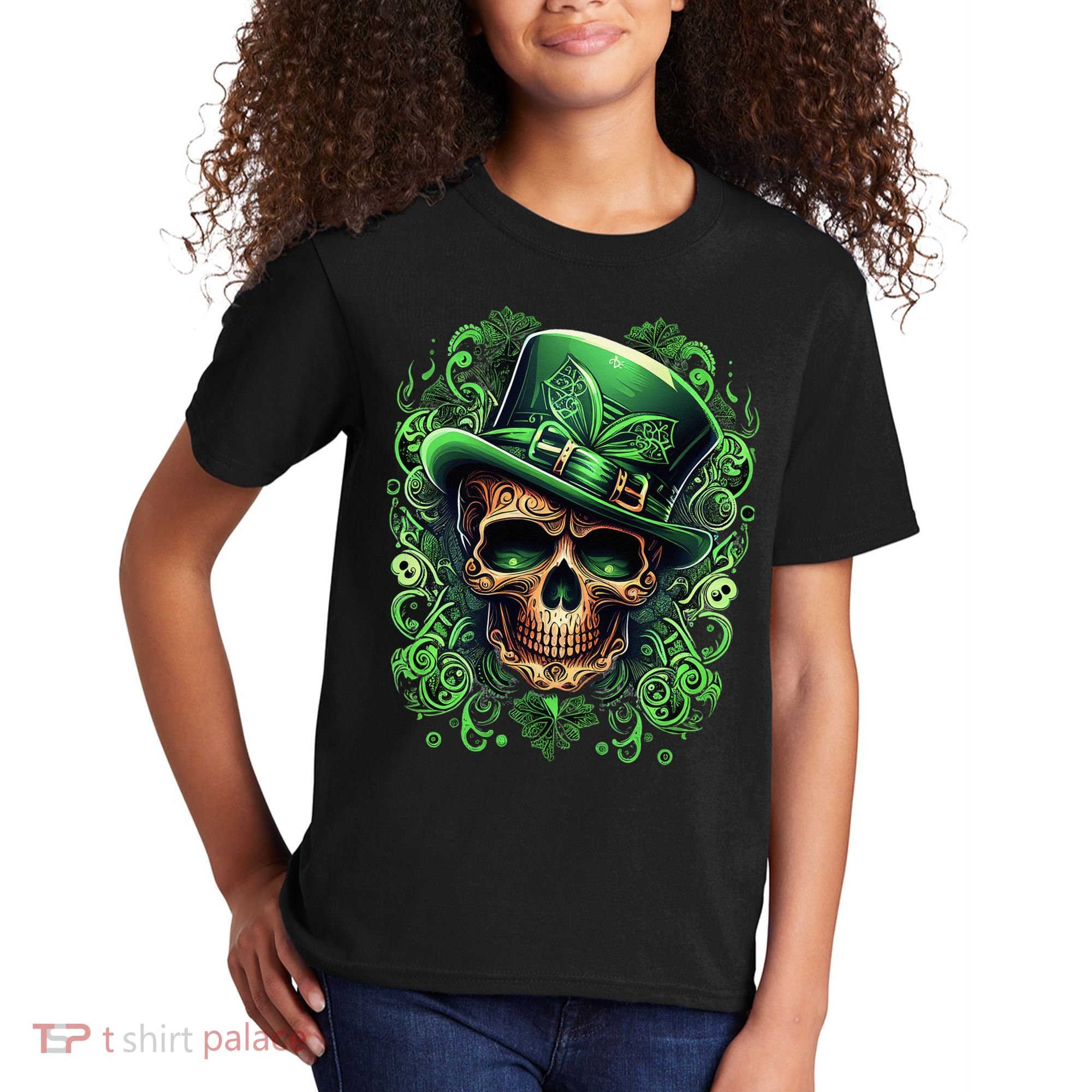 St Patricks Day Irish Skull Leprechaun Sugar Skull Kids T-Shirt