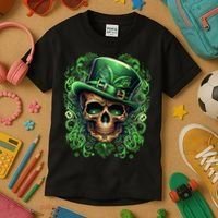 St Patricks Day Irish Skull Leprechaun Sugar Skull Kids T-Shirt thumb 3