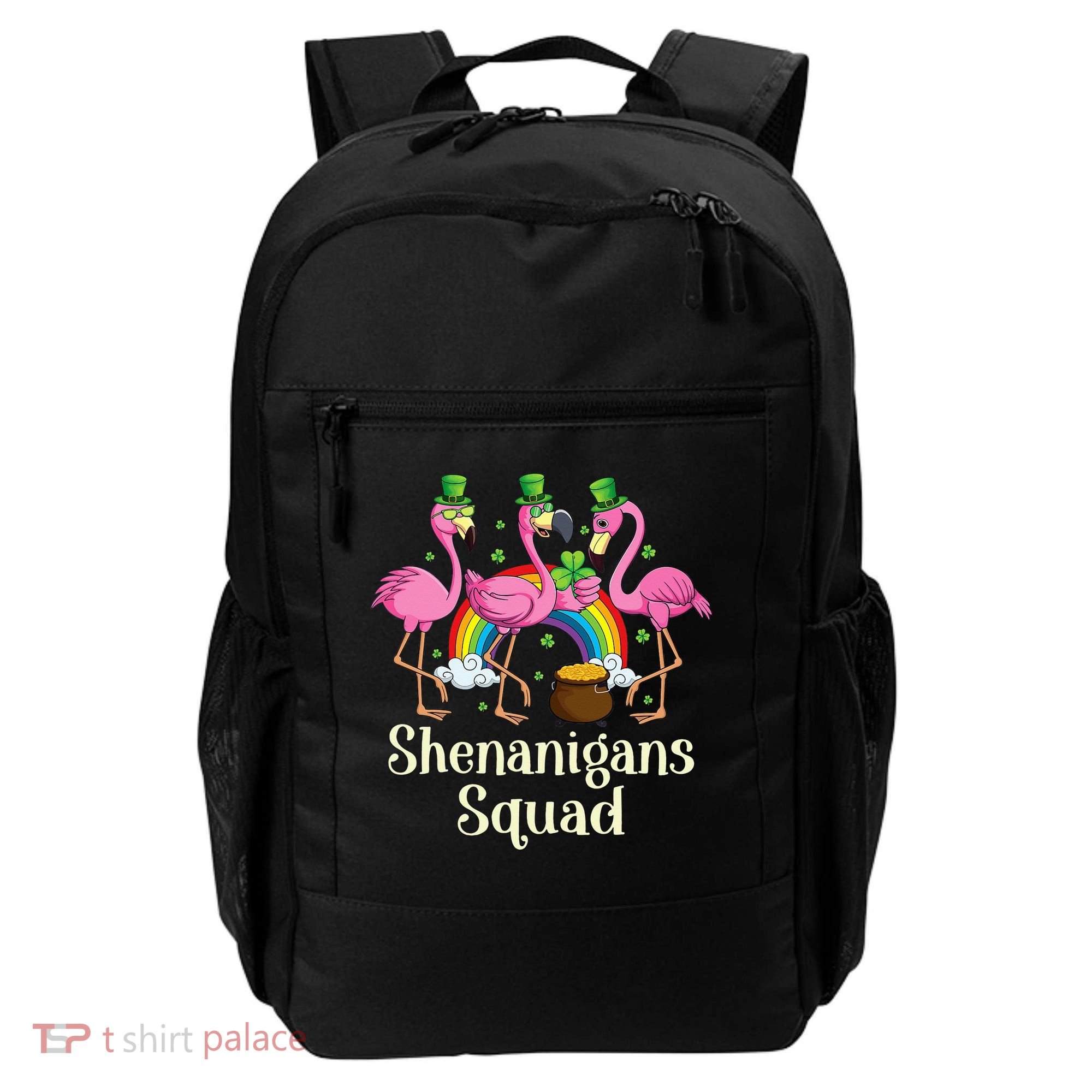 St Patrick's Day Shenanigan Squad Leprechaun Irish Flamingo Backpack