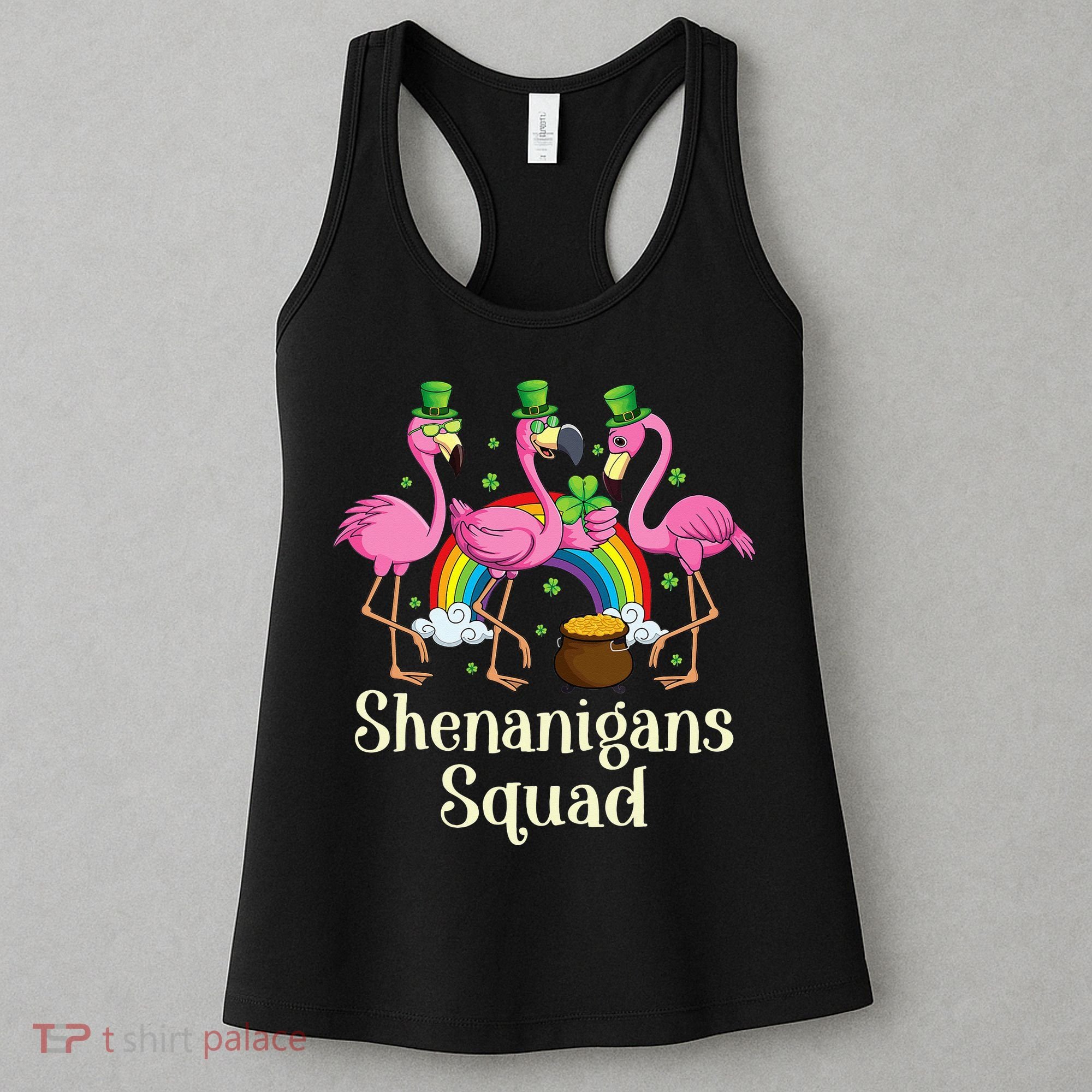 St Patrick's Day Shenanigan Squad Leprechaun Irish Flamingo Women's Tank Top