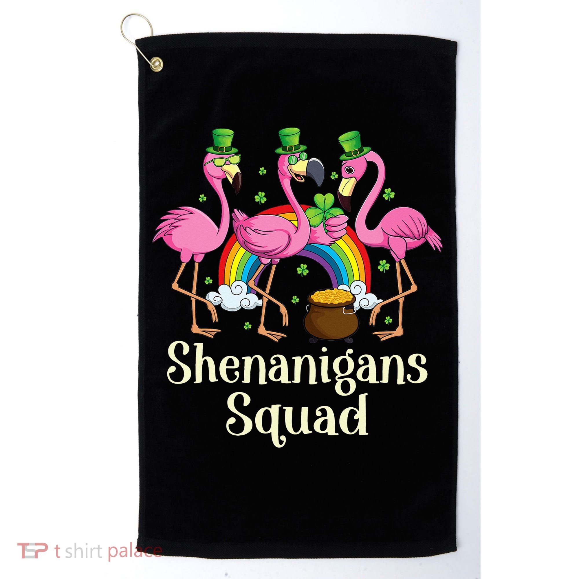 St Patrick's Day Shenanigan Squad Leprechaun Irish Flamingo Golf Towel