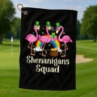 St Patrick's Day Shenanigan Squad Leprechaun Irish Flamingo Golf Towel thumb 1