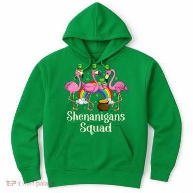 St Patrick's Day Shenanigan Squad Leprechaun Irish Flamingo Hoodie