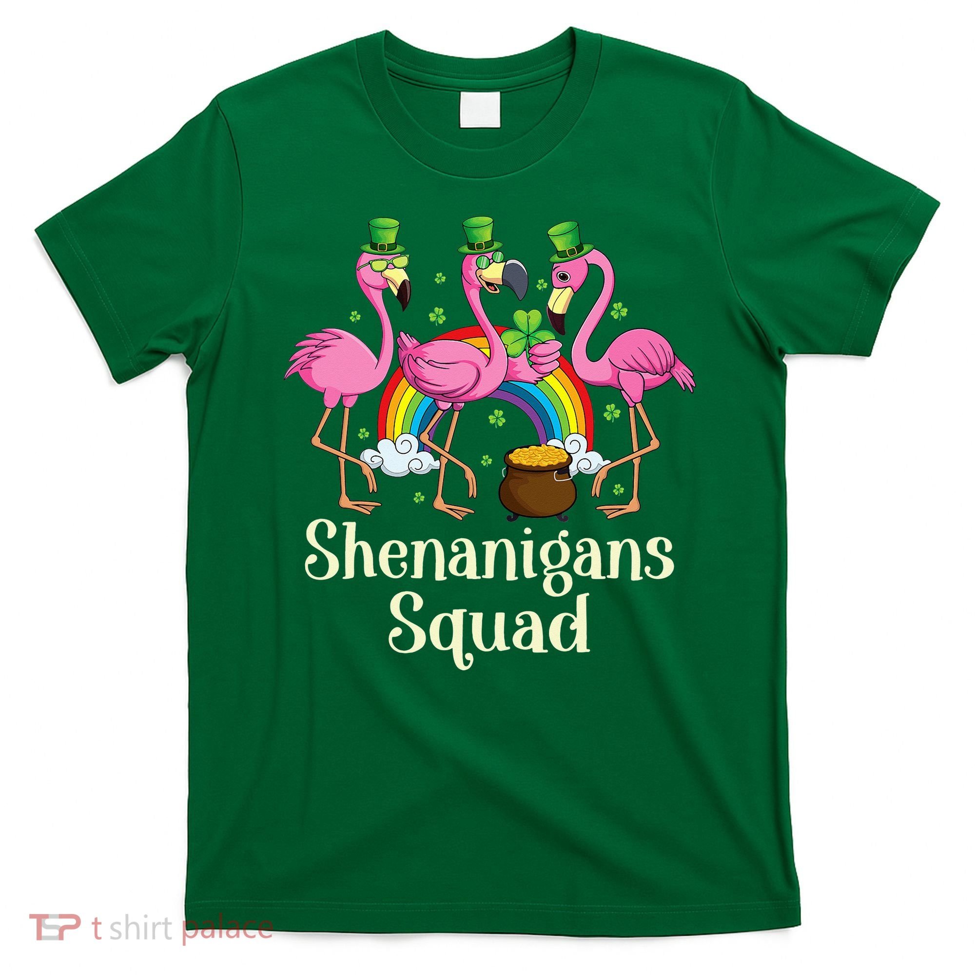 St Patrick's Day Shenanigan Squad Leprechaun Irish Flamingo T-Shirt