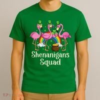 St Patrick's Day Shenanigan Squad Leprechaun Irish Flamingo T-Shirt thumb 3