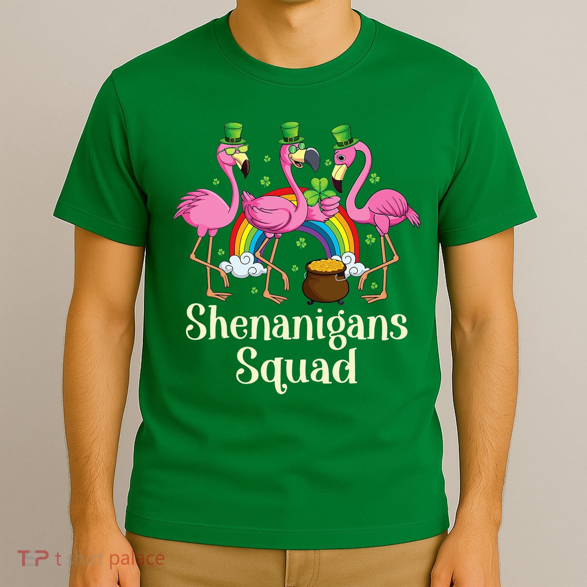 St Patrick's Day Shenanigan Squad Leprechaun Irish Flamingo T-Shirt