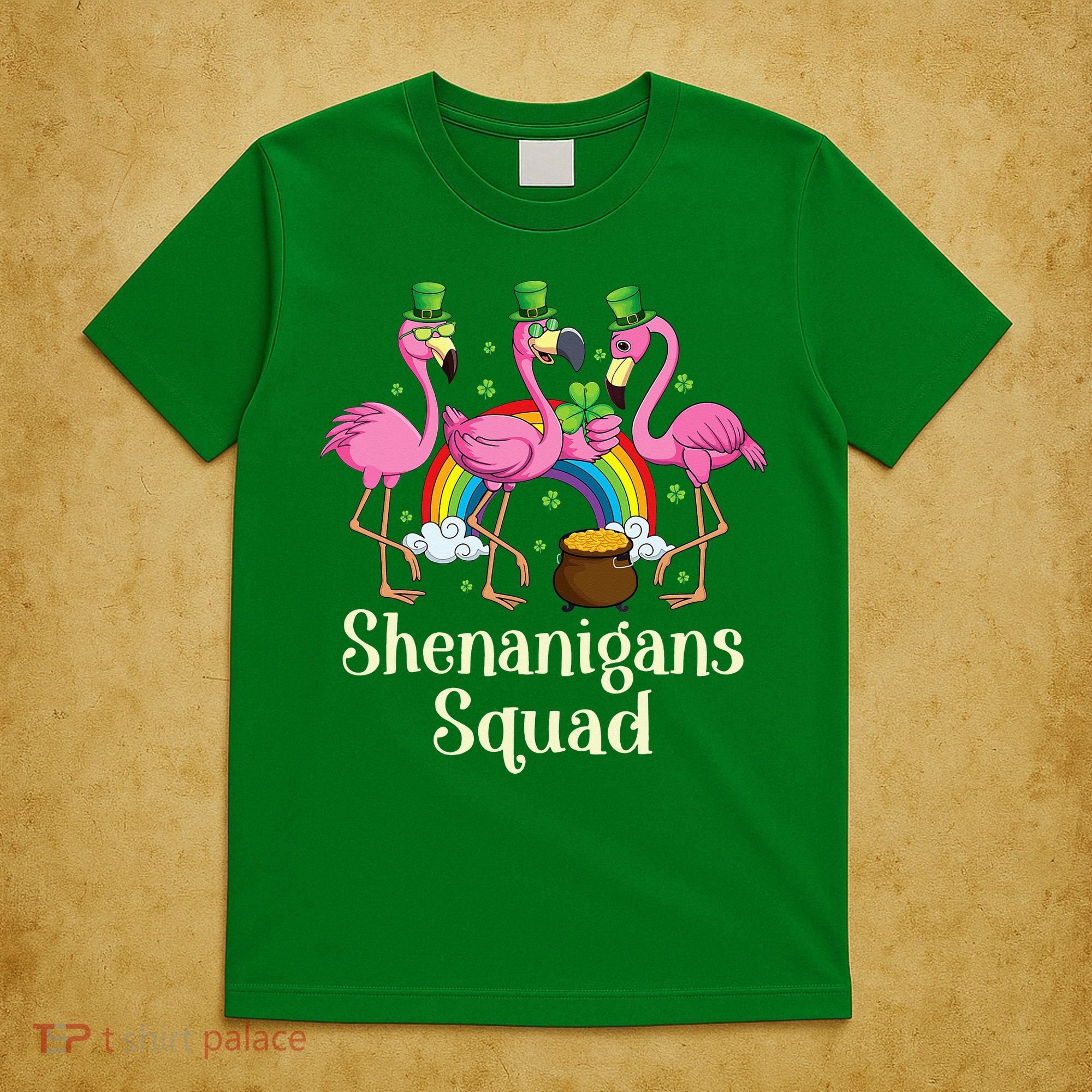St Patrick's Day Shenanigan Squad Leprechaun Irish Flamingo T-Shirt