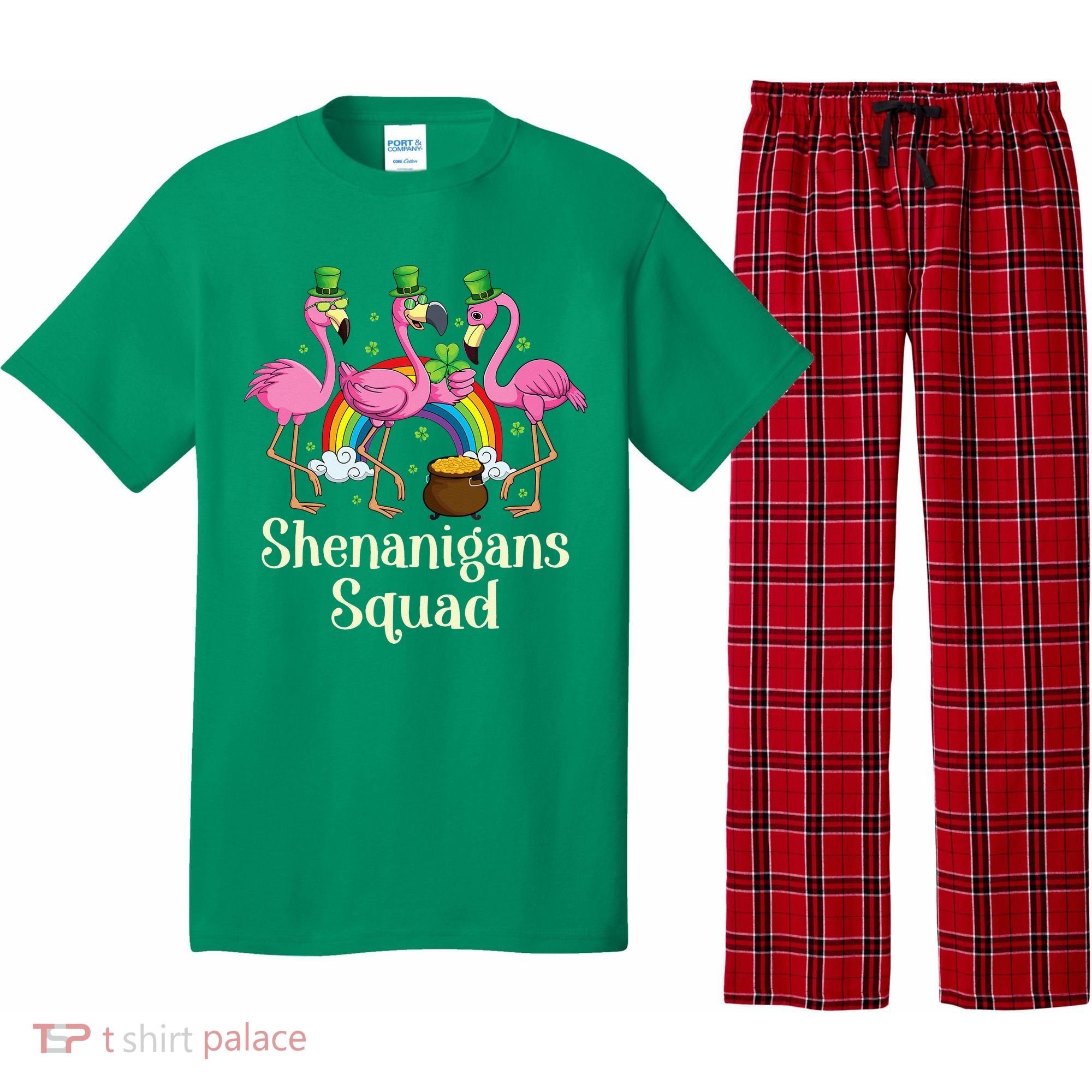 St Patrick's Day Shenanigan Squad Leprechaun Irish Flamingo Pajama Set