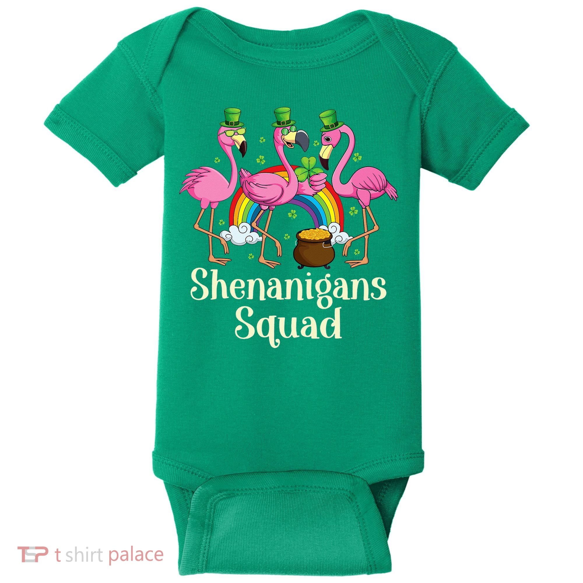 St Patrick's Day Shenanigan Squad Leprechaun Irish Flamingo Baby Bodysuit