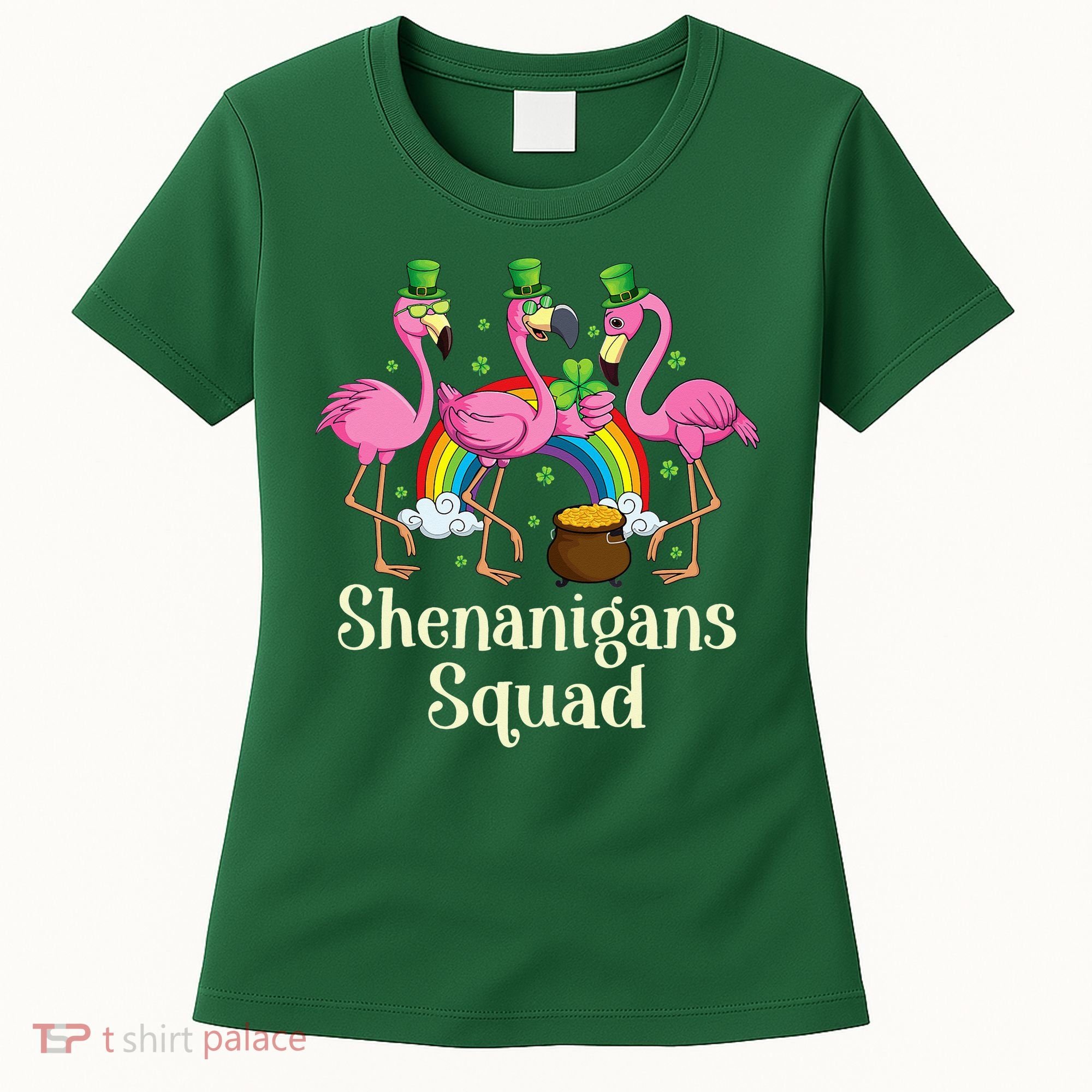 St Patrick's Day Shenanigan Squad Leprechaun Irish Flamingo Women's T-Shirt