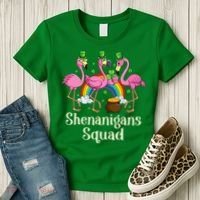 St Patrick's Day Shenanigan Squad Leprechaun Irish Flamingo Women's T-Shirt thumb 3