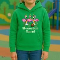 St Patrick's Day Shenanigan Squad Leprechaun Irish Flamingo Kids Hoodie thumb 3