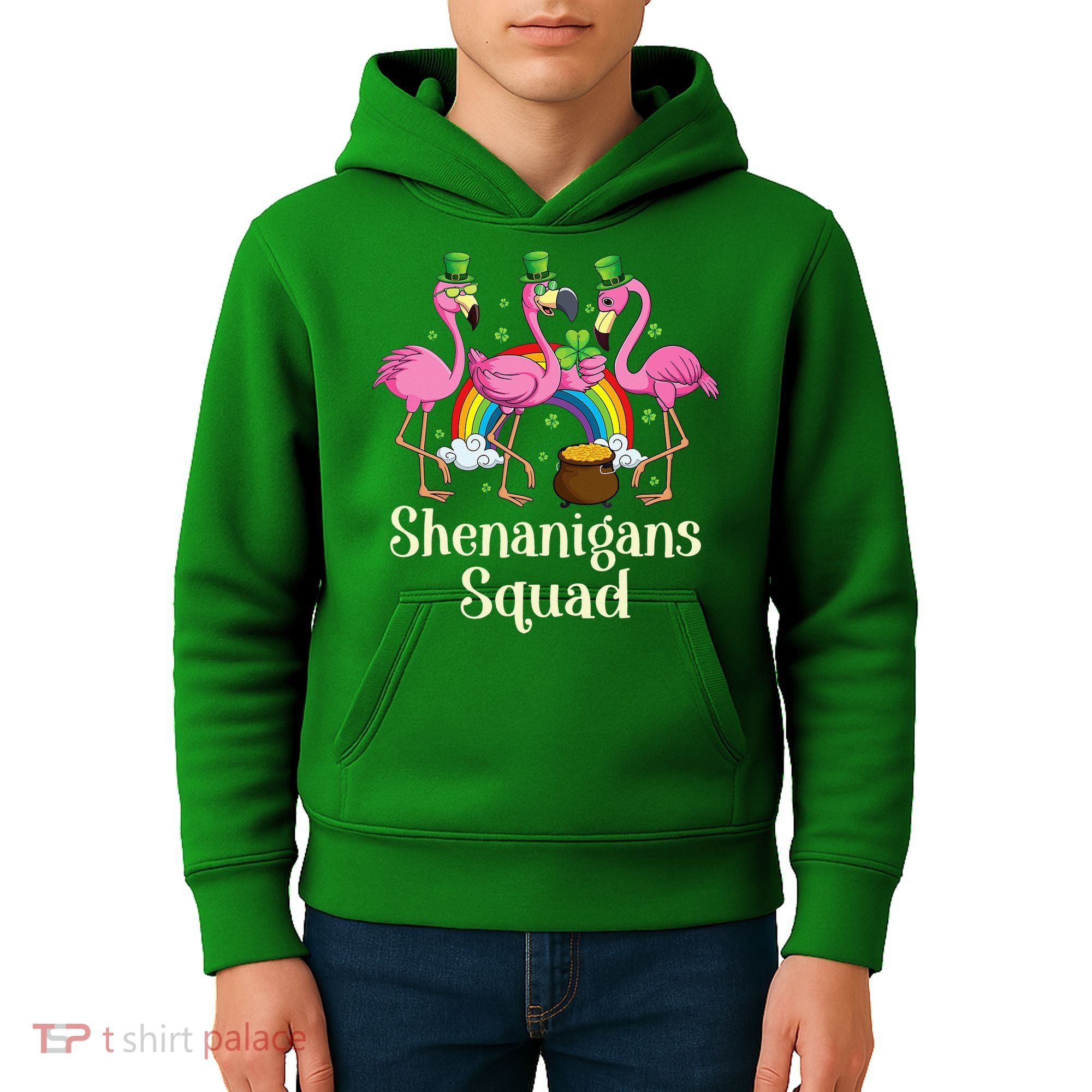St Patrick's Day Shenanigan Squad Leprechaun Irish Flamingo Kids Hoodie