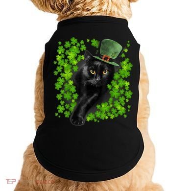 St Patrick Day Black Cat 3 Leaf Clover Kitten Lover Irish Doggie Tank