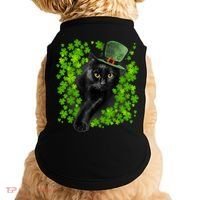 St Patrick Day Black Cat 3 Leaf Clover Kitten Lover Irish Doggie Tank thumb 0