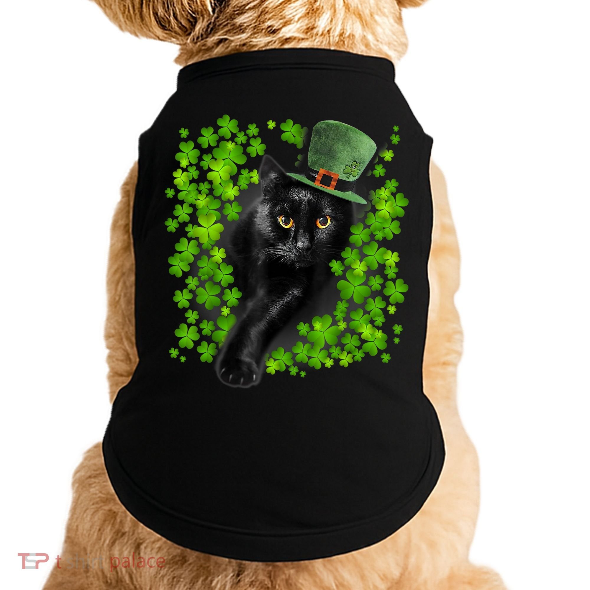 St Patrick Day Black Cat 3 Leaf Clover Kitten Lover Irish Doggie Tank