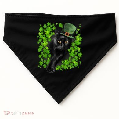 St Patrick Day Black Cat 3 Leaf Clover Kitten Lover Irish USA-Made Doggie Bandana