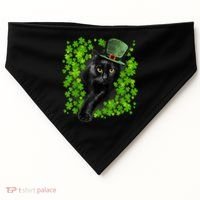 St Patrick Day Black Cat 3 Leaf Clover Kitten Lover Irish USA-Made Doggie Bandana thumb 0