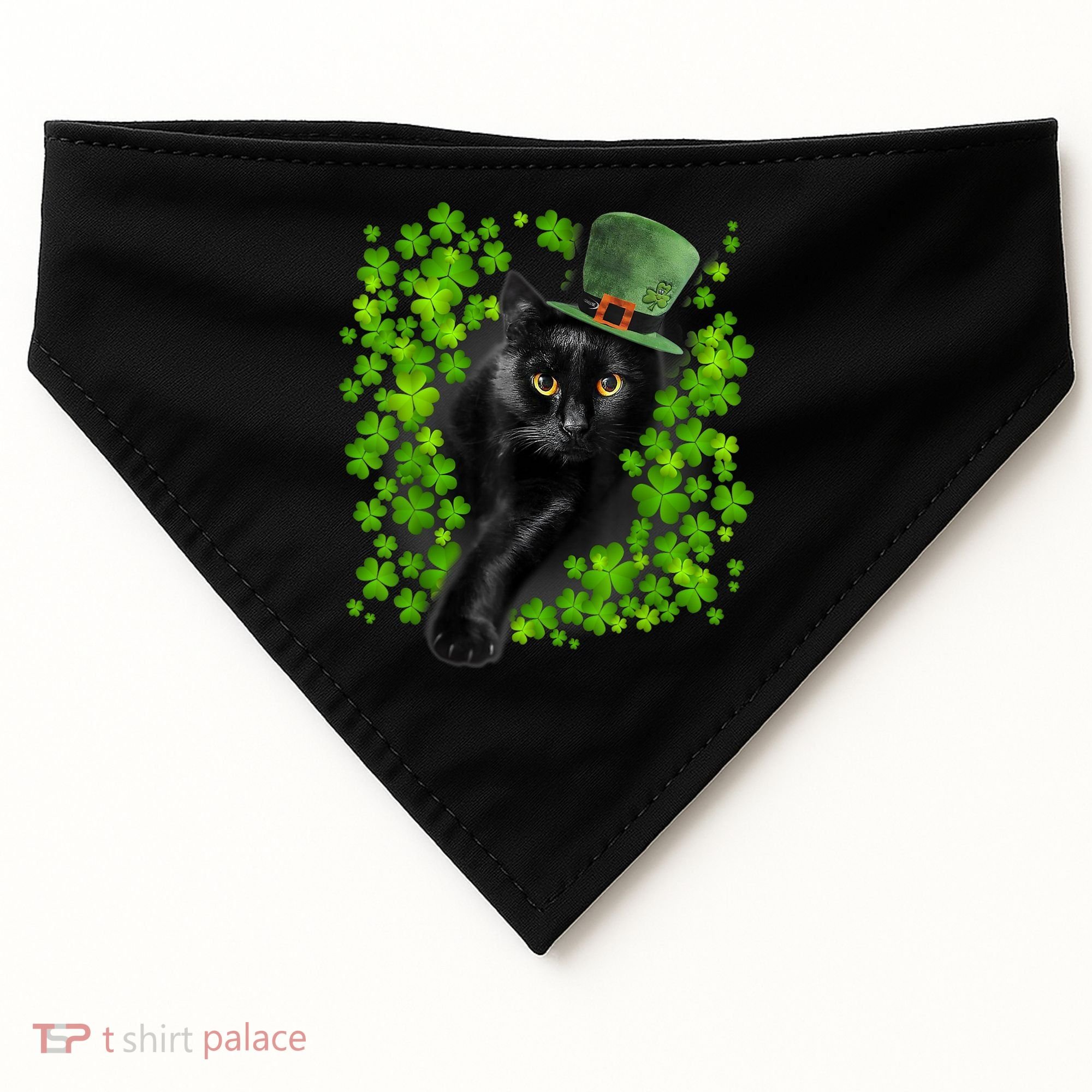 St Patrick Day Black Cat 3 Leaf Clover Kitten Lover Irish USA-Made Doggie Bandana