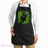 St Patrick Day Black Cat 3 Leaf Clover Kitten Lover Irish Apron thumb 2